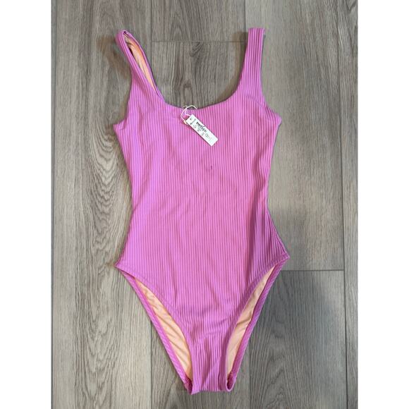 Madewell Ribbed UPF 50 Classic One Piece Swimsuit Comfort Stretch Lilac Pink XS - Picture 1 of 5